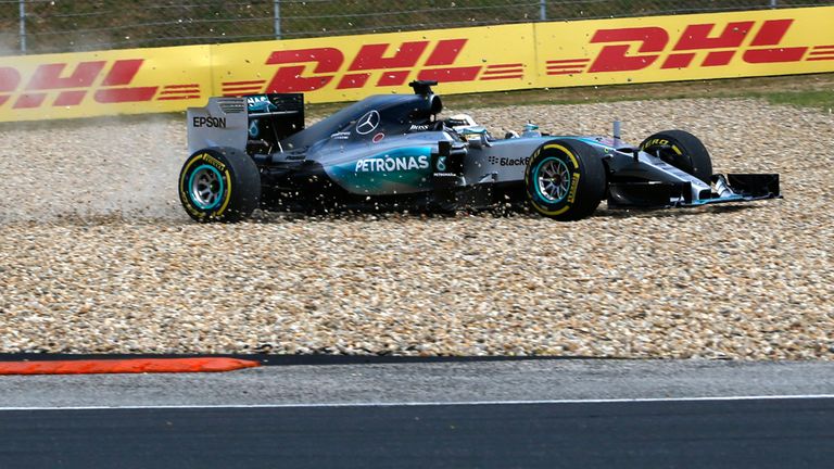 Lewis Hamilton leaves the track on the first lap of the Hungarian GP