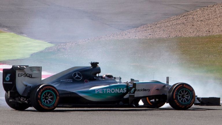 Hamilton spins during Practice One at Silverstone