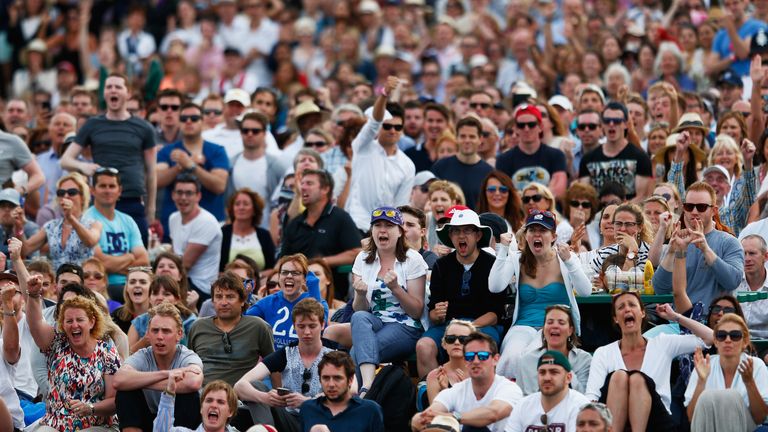 Tennis fans Ladies’ Singles Third Round match between Heather Watson of Great Britain and Serena Williams of the United States on Henman Hill 