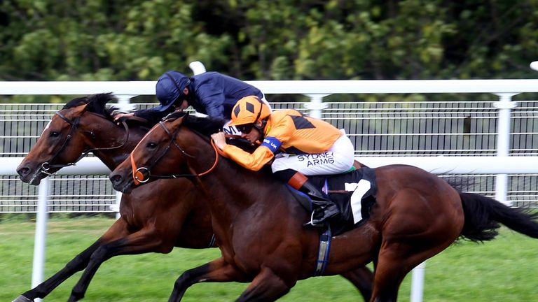 Richard Hughes and Canford Cliffs glide past the Ryan Moore ridden Rip Van Winkle to land The Sussex Stakes in 2010