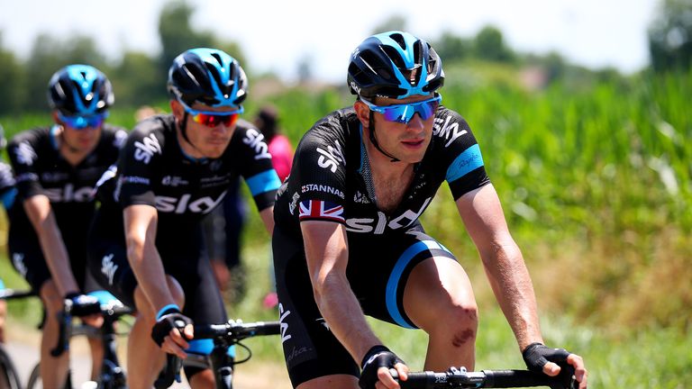 Ian Stannard of Great Britain and Team Sky rides with his team-mates during stage ten of the 2015 Tour de France, a 167 km stage