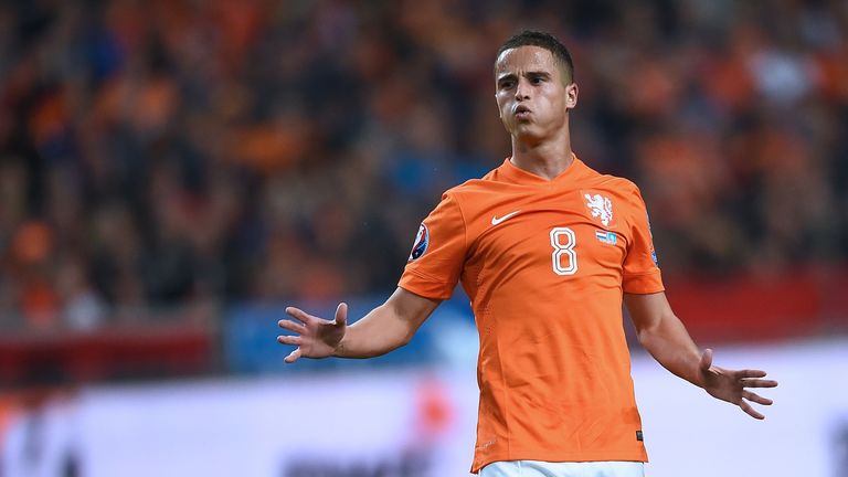 Holland's forward Ibrahim Afellay reacts