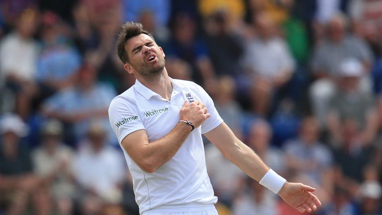 England bowler James Anderson shows his dejection after England Joe Root drops catch in the slips from Australia batsman Chris Rogers, during the First Inv