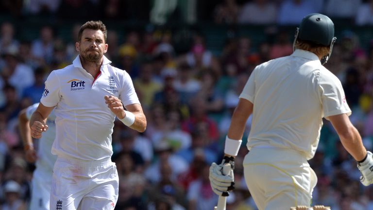 James Anderson celebrates the wicket of Australia batsman Shane Watson