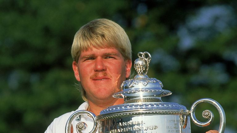 John Daly holds the trophy after winning the USPGA Championship at Crooked Stick in Carmel, Indiana, USA in August 1991