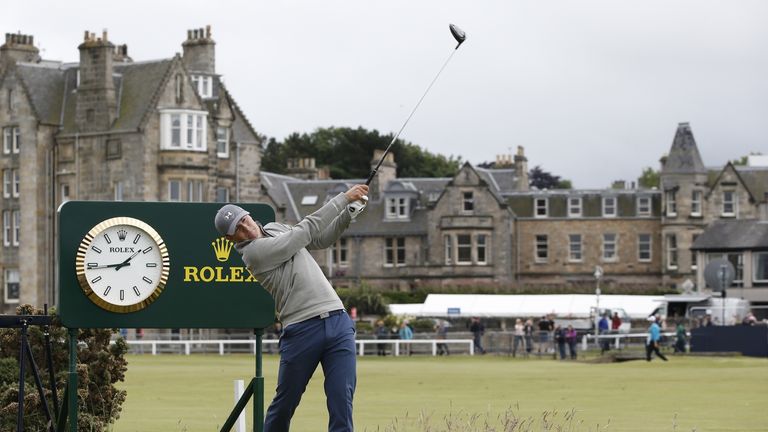 Jordan Spieth tees off on the second hole during a practice round at St Andrews.