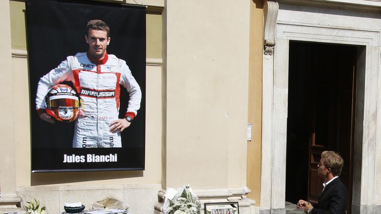 Nico Rosberg arrives at ules Bianchi's funeral ceremony