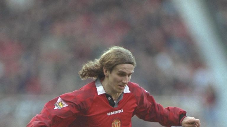 25 Jan 1997:  Karel Poborsky of Manchester United in action during the FA cup fourth round tie between Manchester United and Wimbledon at Old Traford in Ma