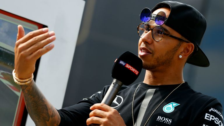 Lewis Hamilton at the SkyPad after his third British GP pole