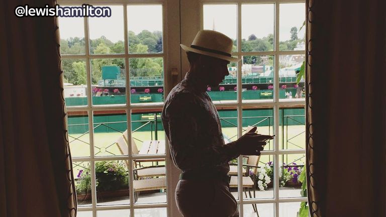 Lewis Hamilton posted a picture of himself at the All England Tennis Club earlier on Instagram