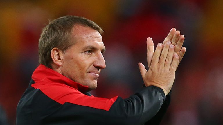 Liverpool FC coach Brendan Rodgers celebrates winning the international friendly match between Brisbane Roar and Liverpool FC