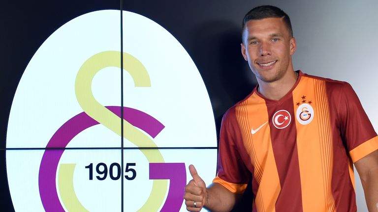 Galatasaray's new  forward Lukas Podolski gestures