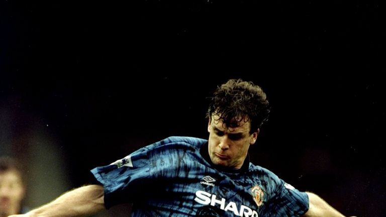 Jan 1995:  Mark Hughes of Manchester United in action during an FA Carling Premiership match against Liverpool at Anfield in Liverpool, England. 