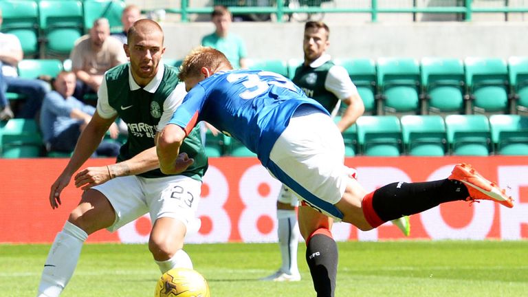 Martyn Waghorn scores his first goal for Rangers in the win over Hibernian