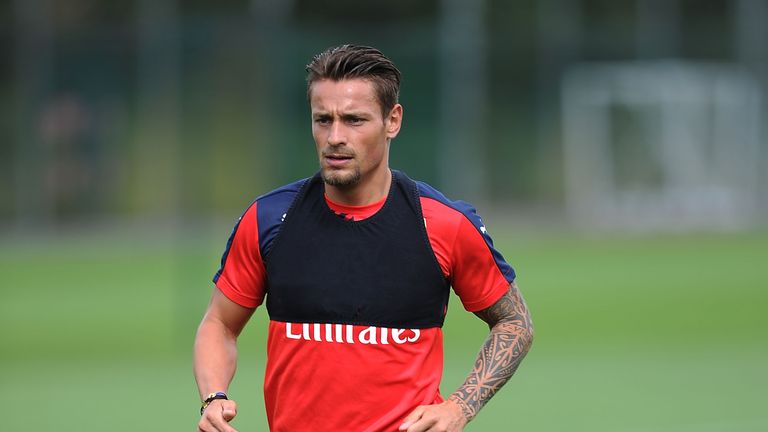 Mathieu Debuchy of Arsenal during a training session 