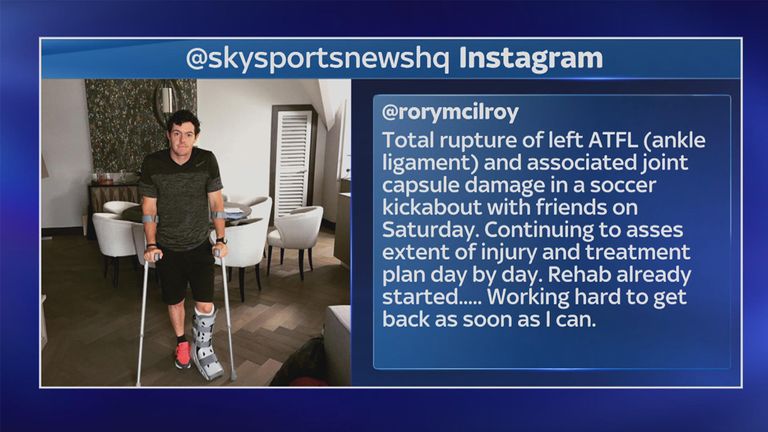 Rory McIlroy posted this image on Instagram after suffering an ankle ligament injury while playing football