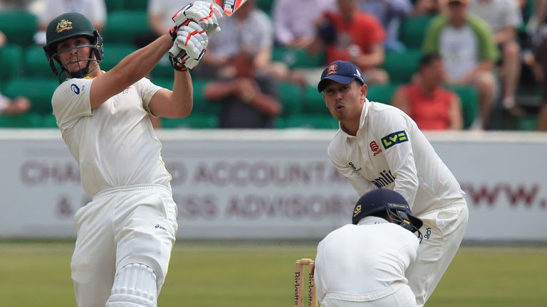 Mitchell Marsh smashes a six against Essex