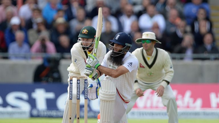Moeen Ali bats on day two of the third Ashes Test