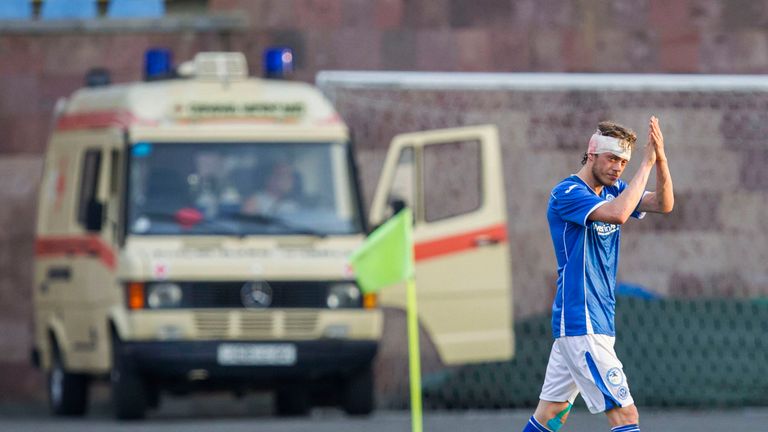 Murray Davidson leaves the field of play in St Johnstone's Europa League qualifying tie with Alashkert
