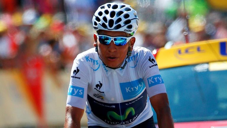 Nairo Quintana during stage ten of the 2015 Tour de France, a 167 km stage between Tarbes and La Pierre-Saint-Martin