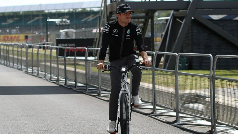 Rosberg gets on his bike at Silverstone