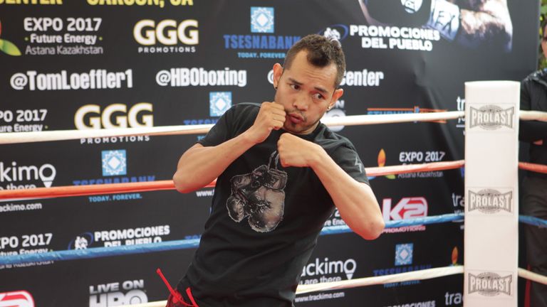 SANTA MONICA, CA - OCTOBER 15: Nonito Donaire shadow boxes in the ring