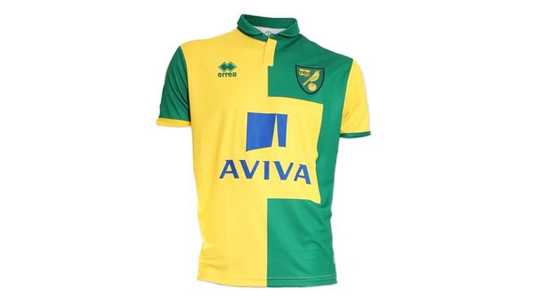 Norwich use their traditional canary yellow and green colours in their 2015/16 home kit