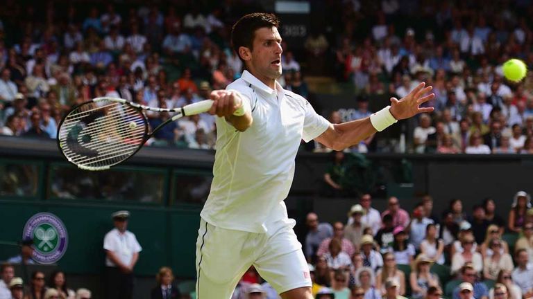 Novak Djokovic in action in win over Bernard Tomic at Wimbledon