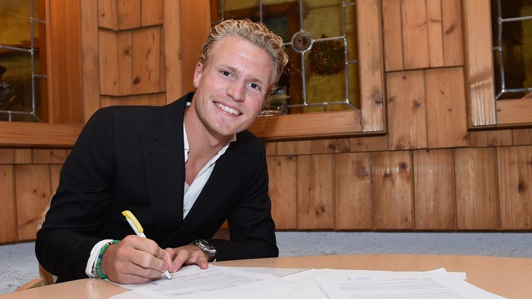 Oscar Hiljemark, new player of Palermo, signs his new contract on July 13, 2015 in Bad Kleinkirchheim, Austria.  (Photo by Tullio M. Puglia/Getty Images)