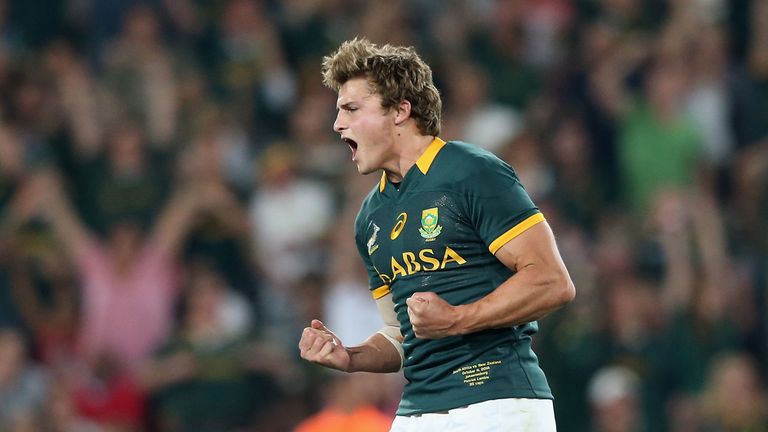 Pat Lambie of South Africa celebrates after scoring the match-winning penalty against New Zealand on 4 October 2014