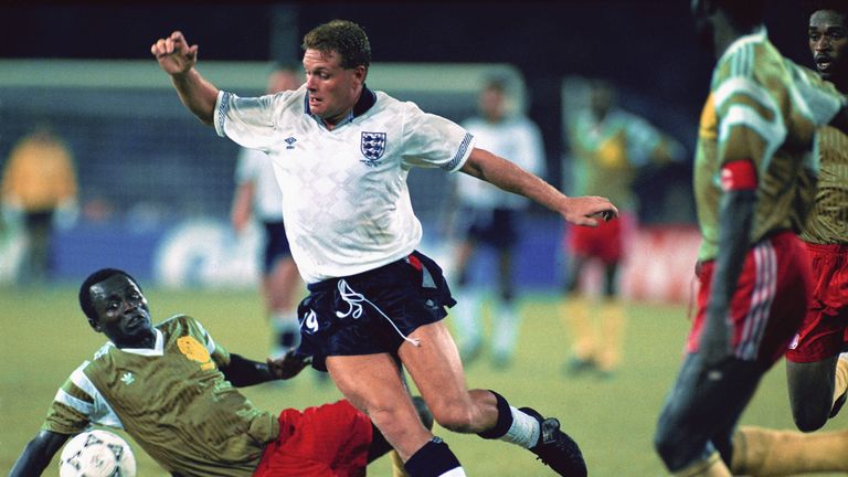 Gascoigne in action against Cameroon in the Italia '90 quarter-final 