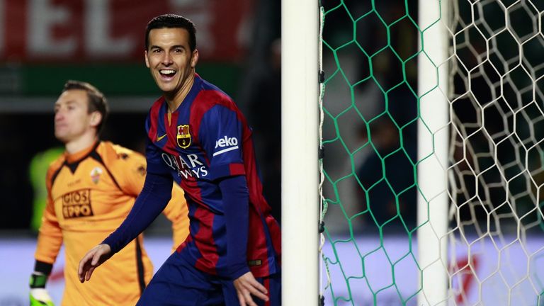 Barcelona's forward Pedro Rodriguez celebrates