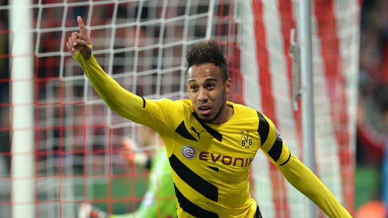 Dortmund's Gabonese midfielder Pierre-Emerick Aubameyang celebrates scoring