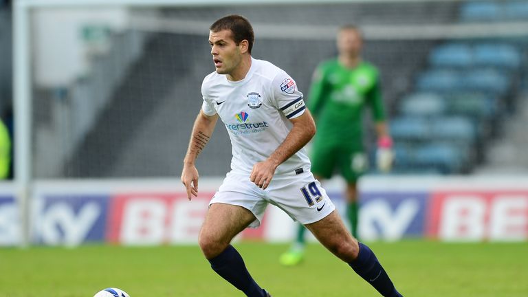 GILLINGHAM, ENGLAND - OCTOBER 19 2013:  John Welsh of Preston North End in action during the Sky Bet League One match against Gillingham