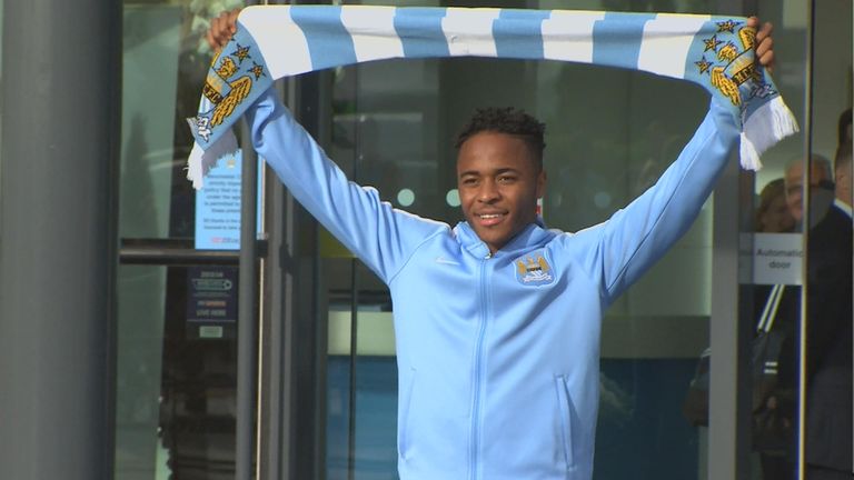 Raheem Sterling arrives after signing for Manchester City (Pic courtesy of City TV)