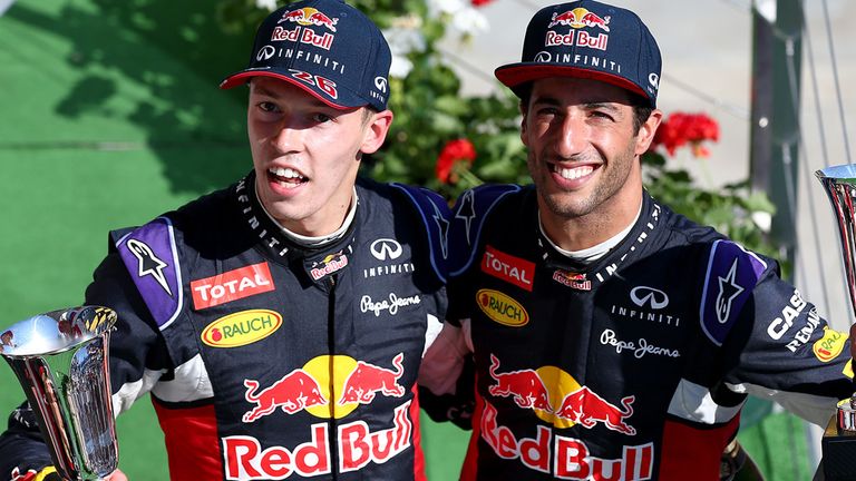 Daniil Kvyat and Daniel Ricciardo on the Hungarian GP podium