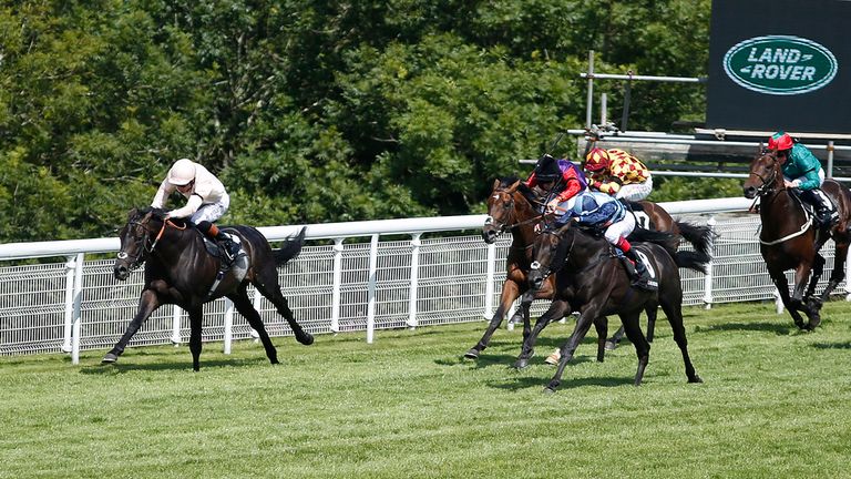 Richard Hughes, riding Gibeon, scoots clear to win the Land Rover Stakes at Goodwood 