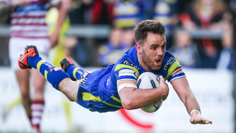 Warrington's Richie Myler scores a try against Wigan