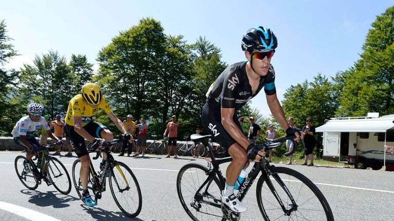 Richie Porte leads Chris Froome and Nairo Quintana on the final climb of Stage 10 of the 2015 Tour de France.
