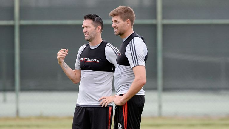 Robbie Keane and Steven Gerrard during LA Galaxy training session
