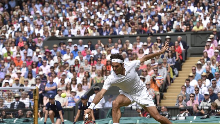 Switzerland's Roger Federer returns to Serbia's Novak Djokovic during their men's singles final match 