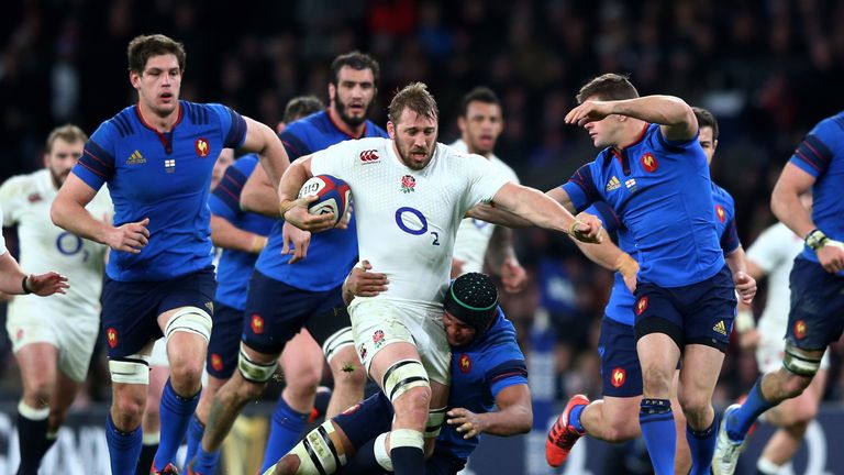 Chris Robshaw is tackled by Thierry Dusautoir during England's thrilling Six Nations win over France last March