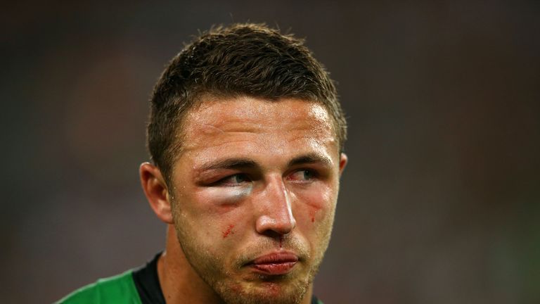 Sam Burgess of the Rabbitohs looks on after the 2014 NRL Grand Final