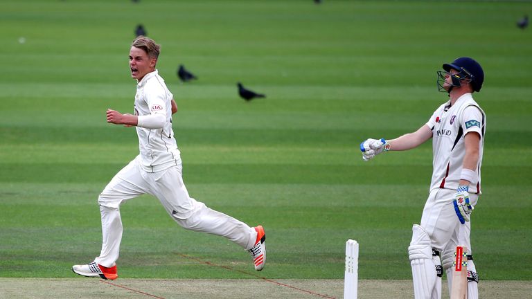 Sam Curran removed Kent's Sam Billings for 99 on the way to a five-wicket haul on his Surrey debut