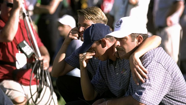  Sergio Garcia and Sam Torrance of Europe during the 33rd Ryder Cup at the Brookline CC 