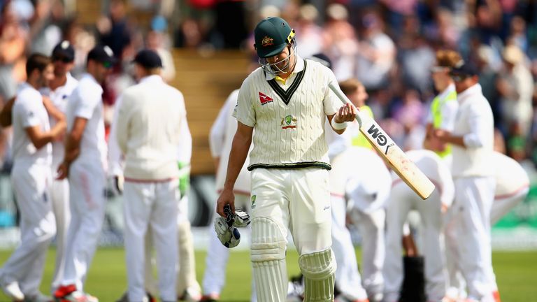 CARDIFF, WALES - JULY 11:  Shane Watson of Australia looks dejected after being dismissed LBW by Mark Wood of England during day four of the 1st Investec A