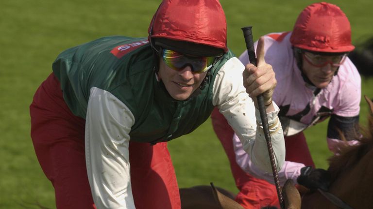  Richard Hughes (IRE) of The Great Britain and Ireland Team celebrates as he and his mount King's Welcome land The Carvill Shergar Cup
