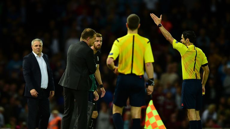 West Ham boss Slaven Bilic is sent off by referee Adrien Jaccottet