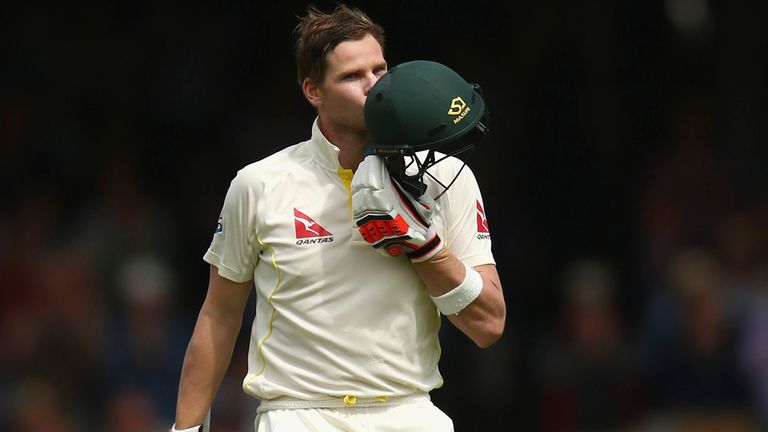 Steve Smith of Australia celebrates after reaching his double century 