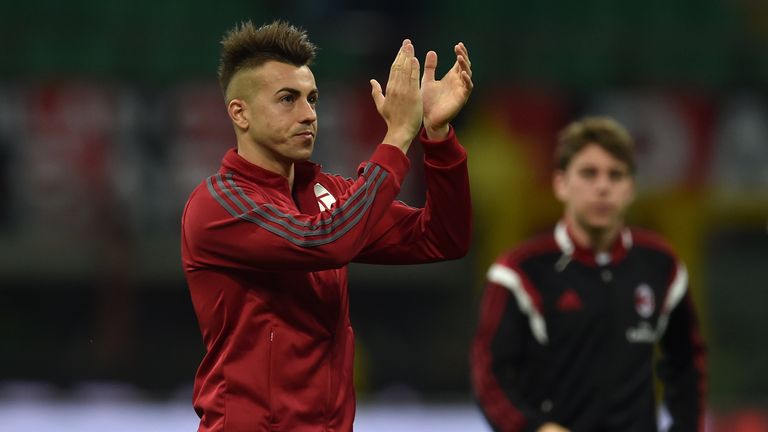 Stephan El Shaarawy of AC Milan salutes the fans at the end of the Serie A match between AC Milan and Torino FC at Stadio Giuseppe 